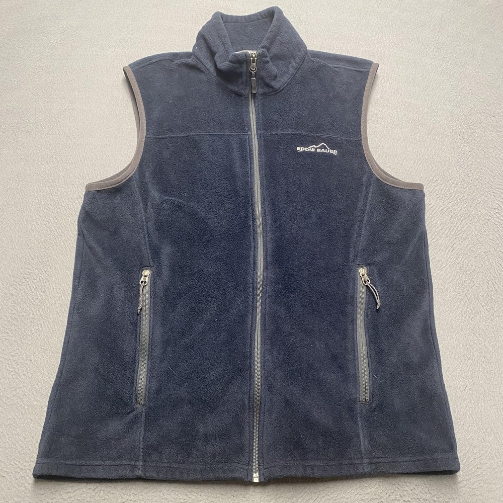 Eddie Bauer Vest Mens Medium Blue Fleece Full Zip Lightweight Hiking Outdoor